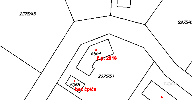 Rožnov pod Radhoštěm 2918 na parcele st. 5054 v KÚ Rožnov pod Radhoštěm, Katastrální mapa