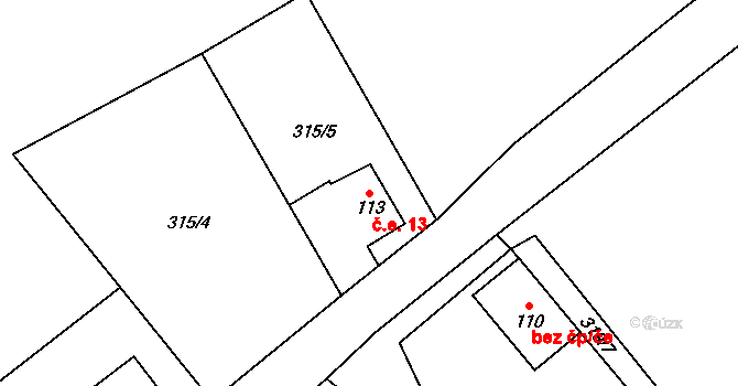 Trhomné 13, Krsy na parcele st. 113 v KÚ Trhomné, Katastrální mapa