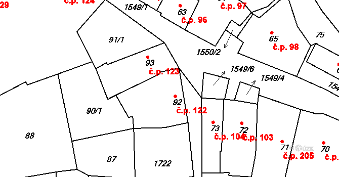 Nepomuk 122 na parcele st. 92 v KÚ Nepomuk, Katastrální mapa