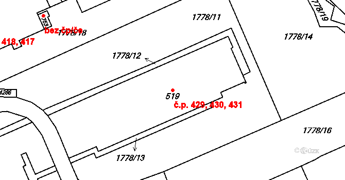 Libouchec 429,430,431 na parcele st. 519 v KÚ Libouchec, Katastrální mapa