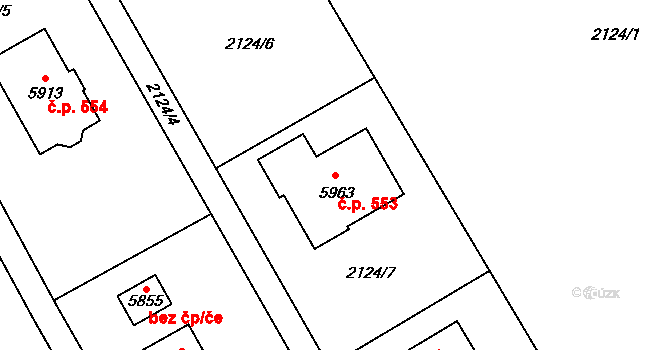 Horní Předměstí 553, Trutnov na parcele st. 5963 v KÚ Trutnov, Katastrální mapa