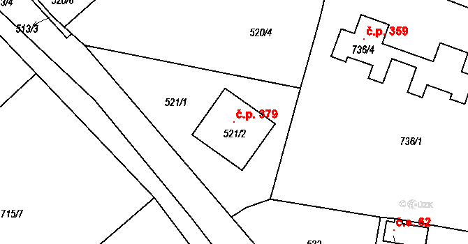 Černé Budy 379, Sázava na parcele st. 521/2 v KÚ Černé Budy, Katastrální mapa