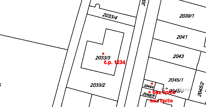 Kostelec nad Orlicí 1234 na parcele st. 2033/3 v KÚ Kostelec nad Orlicí, Katastrální mapa