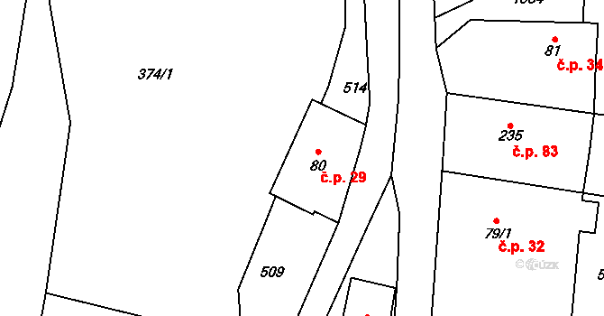 Skuhrov nad Bělou 29 na parcele st. 80 v KÚ Skuhrov nad Bělou, Katastrální mapa