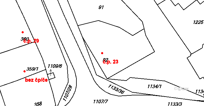 Štěnovice 23 na parcele st. 92 v KÚ Štěnovice, Katastrální mapa