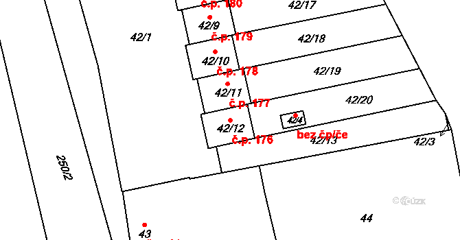 Cvrčovice 176 na parcele st. 42/12 v KÚ Cvrčovice u Pohořelic, Katastrální mapa