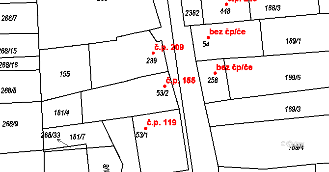 Morkůvky 155 na parcele st. 53/2 v KÚ Morkůvky, Katastrální mapa