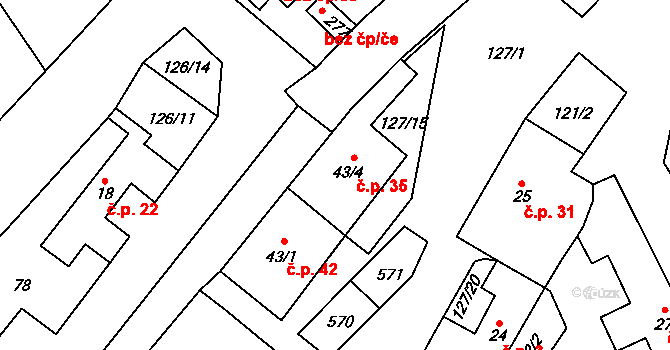 Seč 35, Lipová na parcele st. 43/4 v KÚ Seč u Lipové, Katastrální mapa