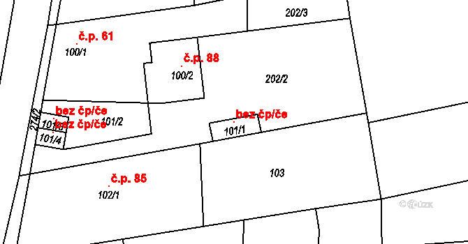 Stochov 105332992 na parcele st. 101/1 v KÚ Honice, Katastrální mapa