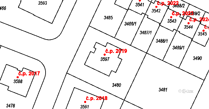 Nový Bydžov 2019 na parcele st. 3597 v KÚ Nový Bydžov, Katastrální mapa
