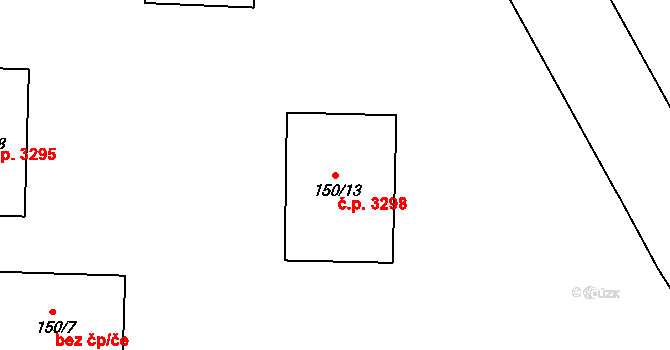 Znojmo 3298 na parcele st. 150/13 v KÚ Znojmo-Louka, Katastrální mapa