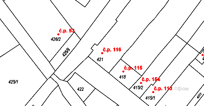 Radslavice 116 na parcele st. 421 v KÚ Radslavice u Přerova, Katastrální mapa