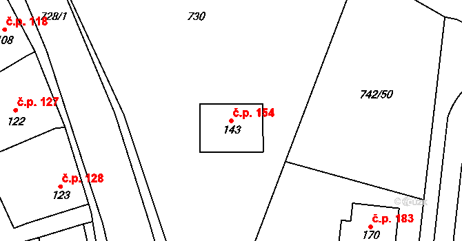Močovice 154 na parcele st. 143 v KÚ Močovice, Katastrální mapa