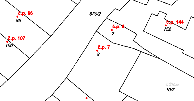 Kovanice 7 na parcele st. 8 v KÚ Kovanice, Katastrální mapa