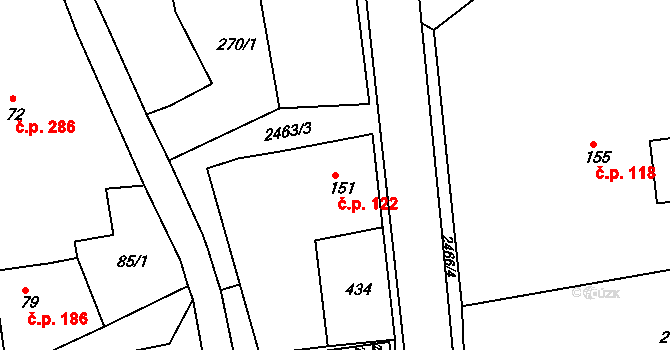 Pernink 122 na parcele st. 151 v KÚ Pernink, Katastrální mapa