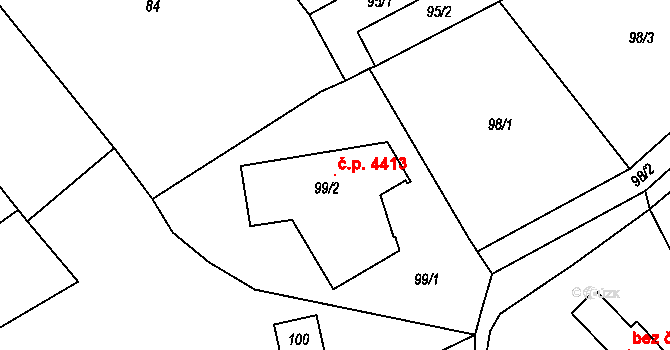 Mělník 4413 na parcele st. 99/2 v KÚ Vehlovice, Katastrální mapa