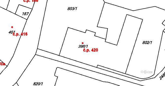 Lučany nad Nisou 420 na parcele st. 398/1 v KÚ Lučany nad Nisou, Katastrální mapa