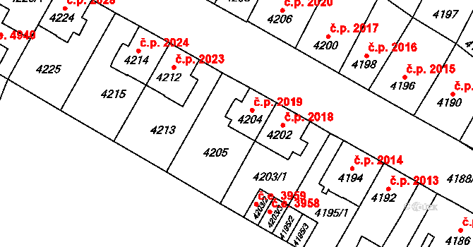 Jihlava 2019 na parcele st. 4204 v KÚ Jihlava, Katastrální mapa