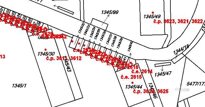 Jihlava 2619 na parcele st. 1345/37 v KÚ Jihlava, Katastrální mapa