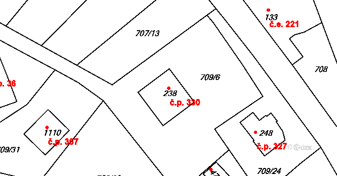 Měchenice 330 na parcele st. 238 v KÚ Měchenice, Katastrální mapa