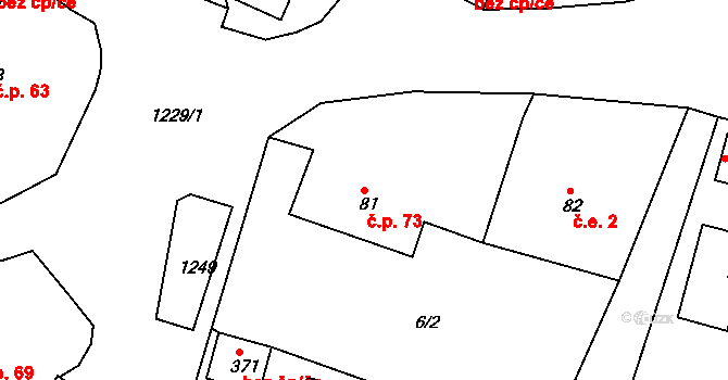 Ejpovice 73 na parcele st. 81 v KÚ Ejpovice, Katastrální mapa