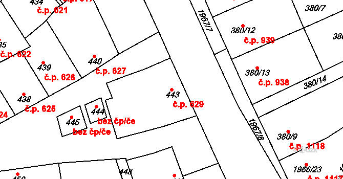 Mistřín 629, Svatobořice-Mistřín na parcele st. 443 v KÚ Mistřín, Katastrální mapa