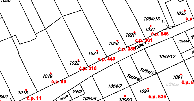 Vnorovy 443 na parcele st. 1024 v KÚ Vnorovy, Katastrální mapa
