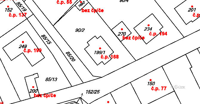 Lhota 168 na parcele st. 199/1 v KÚ Lhota u Kamenných Žehrovic, Katastrální mapa