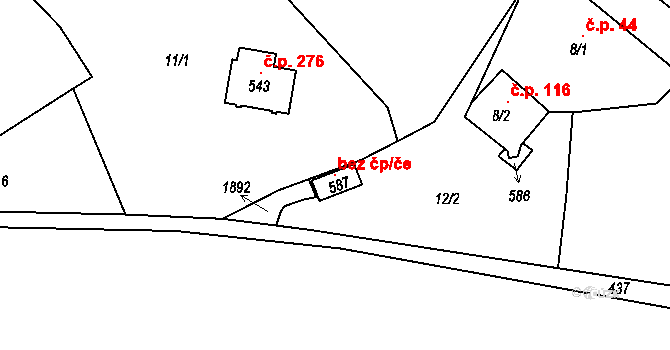 Hrádek 135968992 na parcele st. 587 v KÚ Hrádek u Rokycan, Katastrální mapa