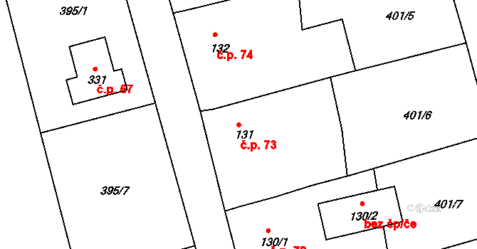Mokrá Lhota 73, Bystřice na parcele st. 131 v KÚ Líšno, Katastrální mapa