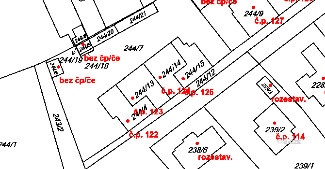 Nová Ves nad Lužnicí 124 na parcele st. 244/14 v KÚ Krabonoš, Katastrální mapa