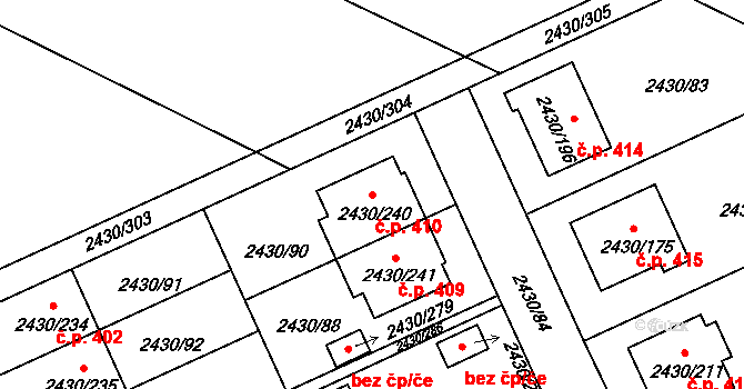 Dačice V 410, Dačice na parcele st. 2430/240 v KÚ Dačice, Katastrální mapa