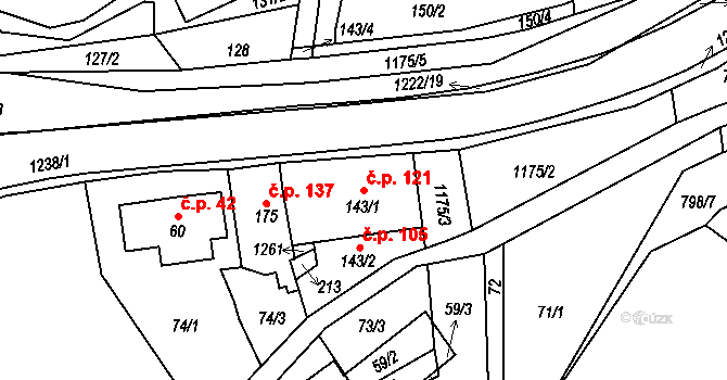 Heřmanice 121 na parcele st. 143/1 v KÚ Heřmanice u Frýdlantu, Katastrální mapa