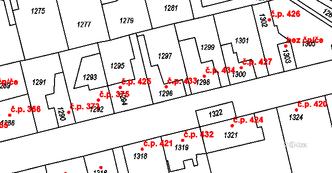 Vinařice 433 na parcele st. 1296 v KÚ Vinařice u Kladna, Katastrální mapa