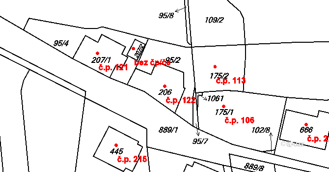 Ohrazenice 122 na parcele st. 206 v KÚ Ohrazenice u Turnova, Katastrální mapa