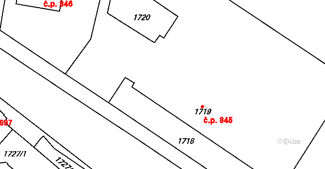 Mikulov 845 na parcele st. 1719 v KÚ Mikulov na Moravě, Katastrální mapa