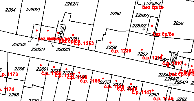 Tachov 1236 na parcele st. 2259 v KÚ Tachov, Katastrální mapa