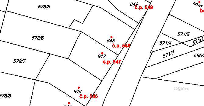 Třebechovice pod Orebem 547 na parcele st. 647 v KÚ Třebechovice pod Orebem, Katastrální mapa