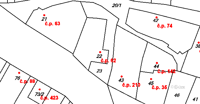 Samotišky 62 na parcele st. 22 v KÚ Samotíšky, Katastrální mapa