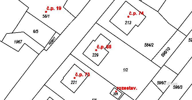 Češnovice 85, Pištín na parcele st. 229 v KÚ Češnovice, Katastrální mapa