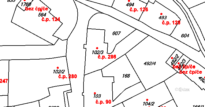 Cvikov I 286, Cvikov na parcele st. 102/3 v KÚ Cvikov, Katastrální mapa