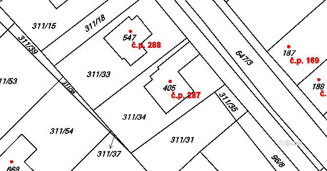 Čížkovice 287 na parcele st. 405 v KÚ Čížkovice, Katastrální mapa
