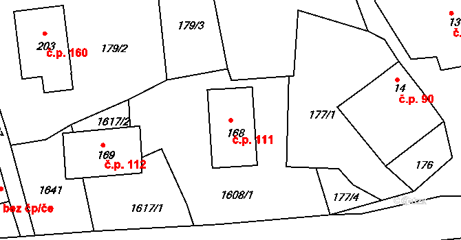 Chcebuz 111, Štětí na parcele st. 168 v KÚ Chcebuz, Katastrální mapa