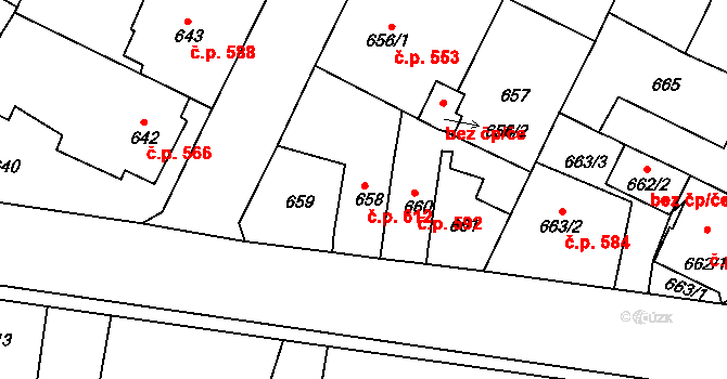 Lovosice 612 na parcele st. 658 v KÚ Lovosice, Katastrální mapa