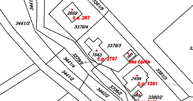 Rožnov pod Radhoštěm 2797 na parcele st. 1543 v KÚ Rožnov pod Radhoštěm, Katastrální mapa