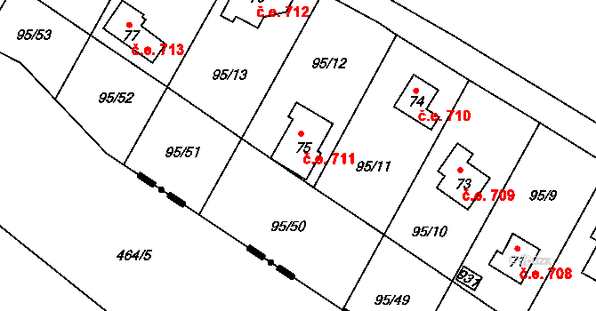 Olešky 711, Radějovice na parcele st. 75 v KÚ Olešky, Katastrální mapa