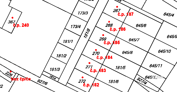 Verměřovice 185 na parcele st. 269 v KÚ Verměřovice, Katastrální mapa