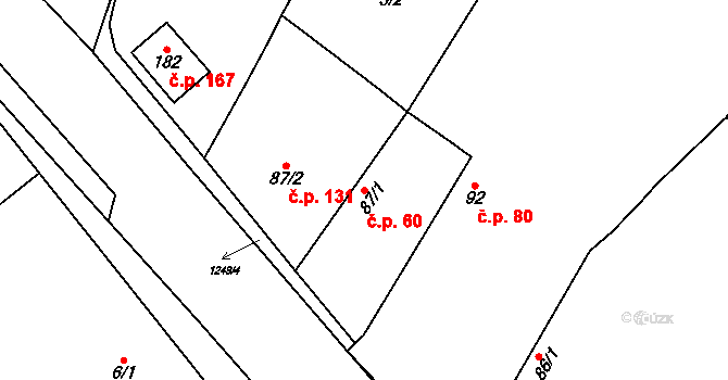 Krchleby 60 na parcele st. 87/1 v KÚ Krchleby u Nymburka, Katastrální mapa