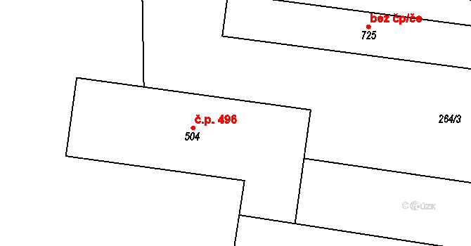 Kovářská 496 na parcele st. 504 v KÚ Kovářská, Katastrální mapa