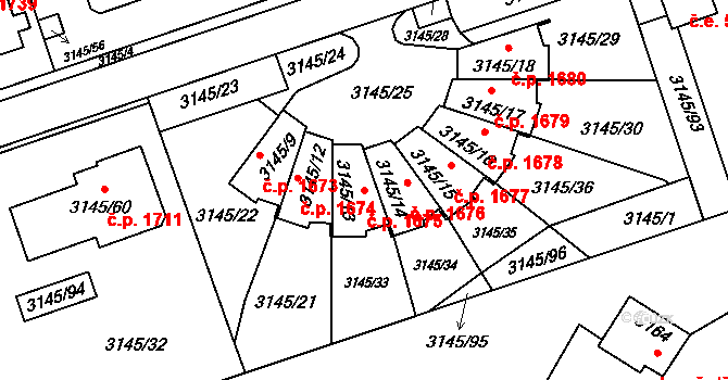 Kadaň 1675 na parcele st. 3145/13 v KÚ Kadaň, Katastrální mapa